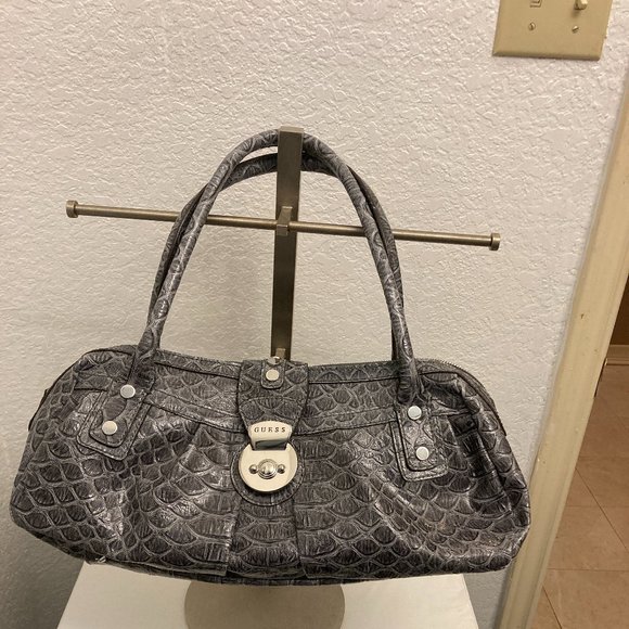 Guess Gray Crocodile Handbag Silver Hardware. Snap and zipped closure, several i - Picture 1 of 8